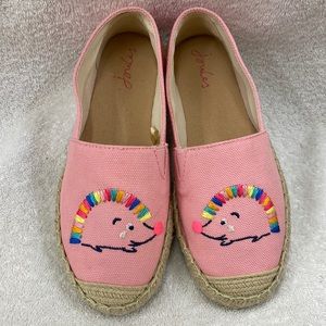 NWT Joules Girl's Canvas Hedgehog Pink Flats - Size 1